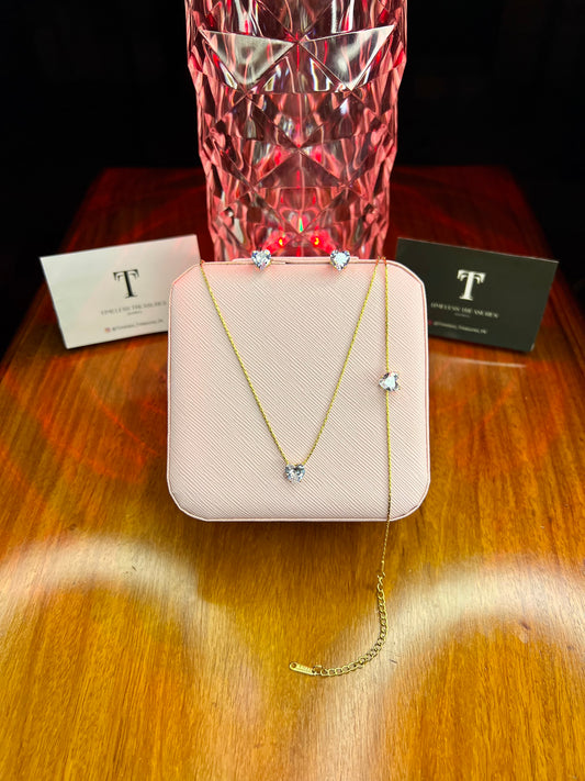 Premium Quality Stainless Steel 18k Diamond Heart 3pc Set