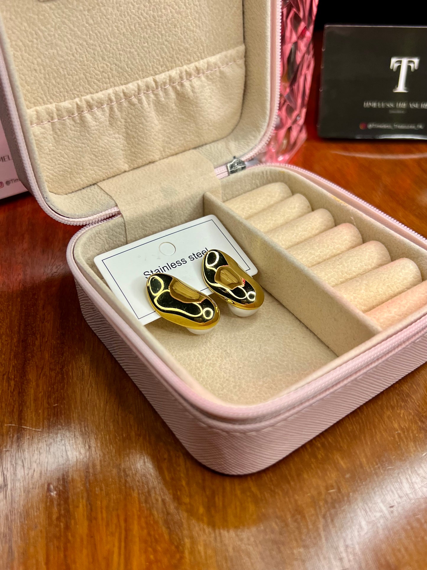 Premium Quality Stainless Steel 18k Sphere Gold Pearl EarStuds