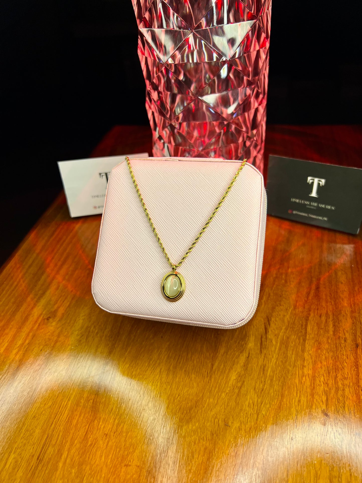 Premium Quality Stainless Steel 18k Celeste Oval Charm Necklace