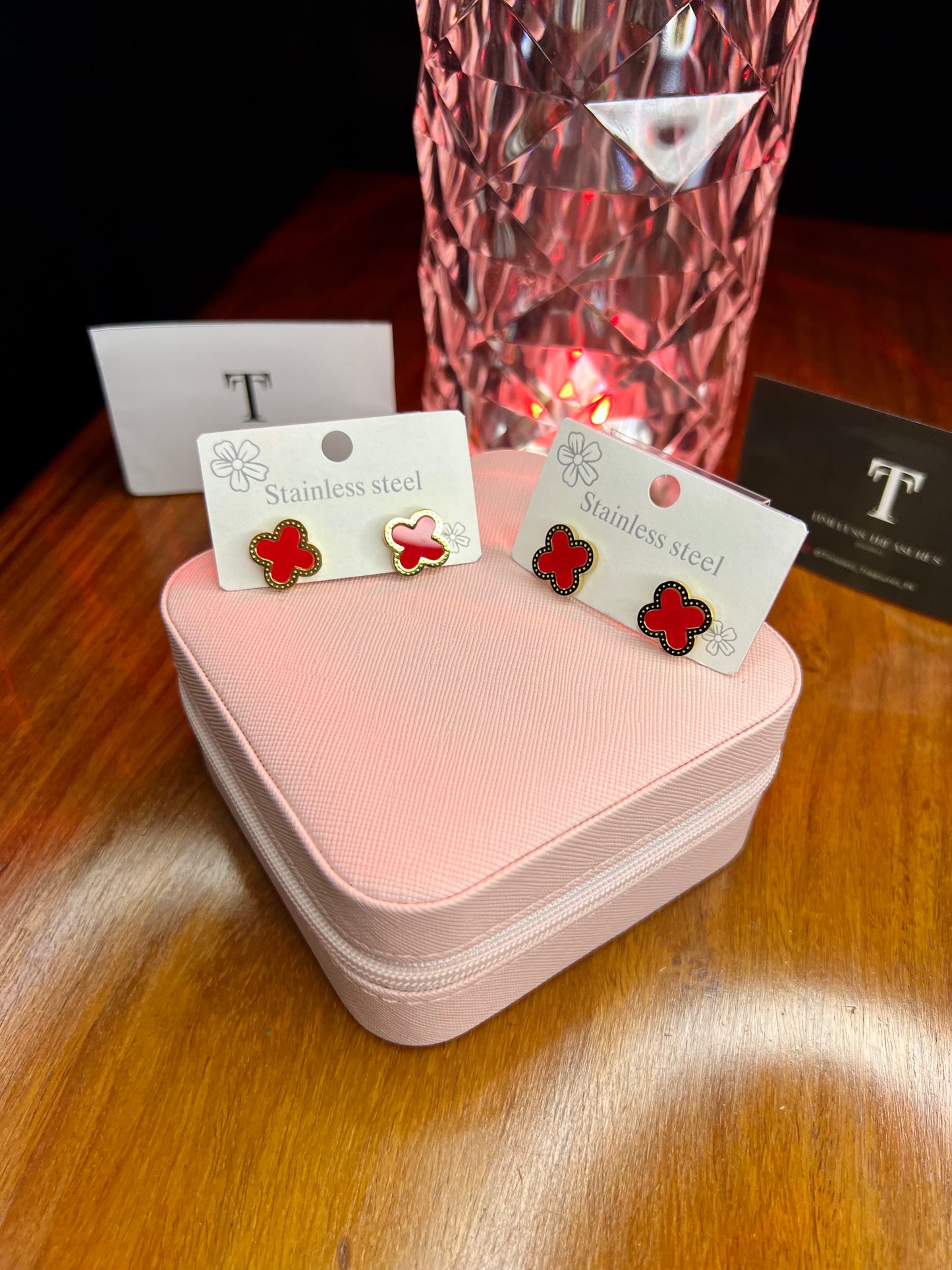 Premium Quality Stainless Steel 18k Red Clover EarStuds