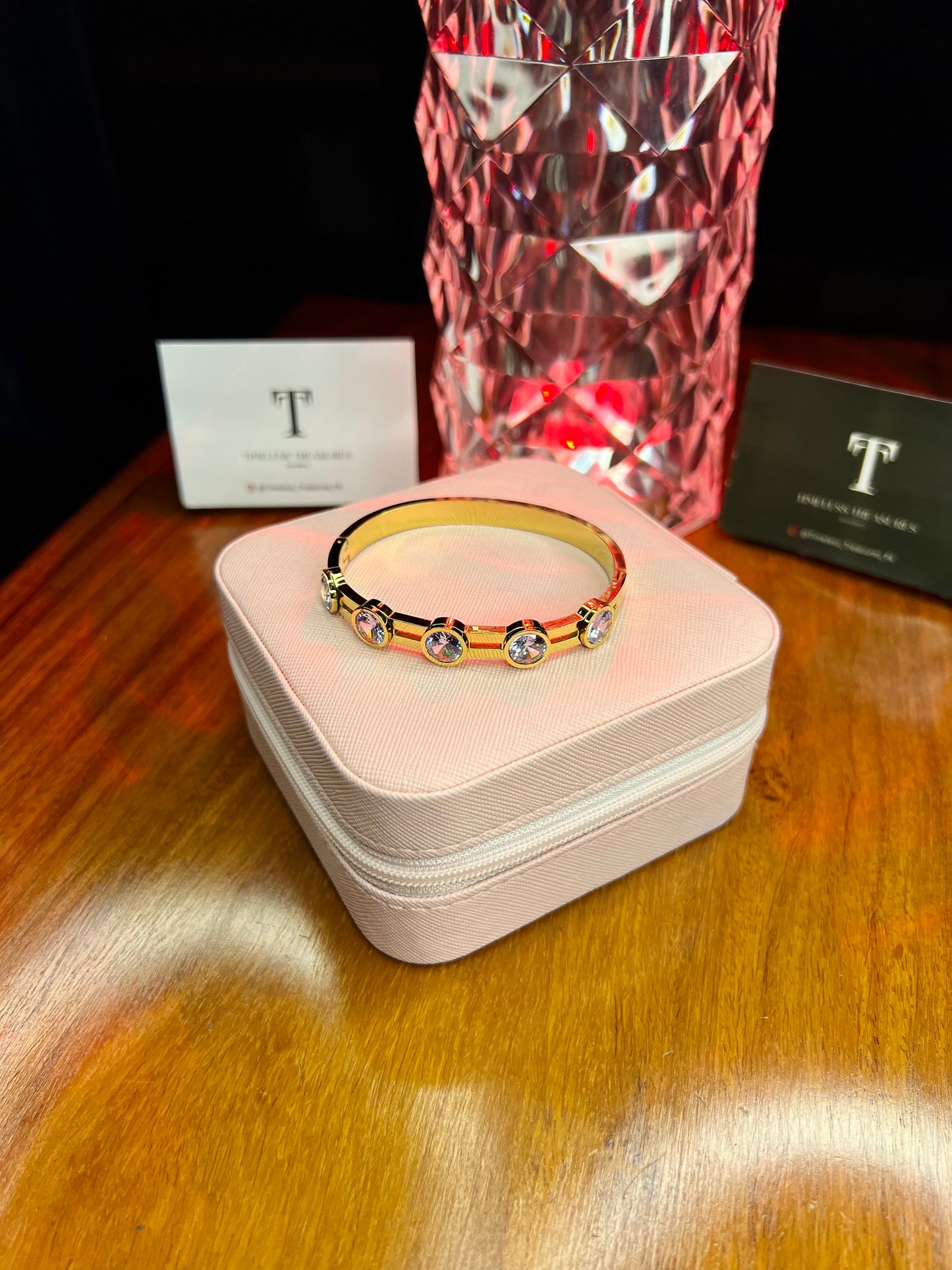 Premium Quality Stainless Steel 18k Multi Stones Gold Handcuff