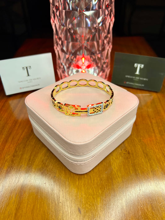 Premium Quality Stainless Steel 18k Lv Zircon Luxury Handcuff