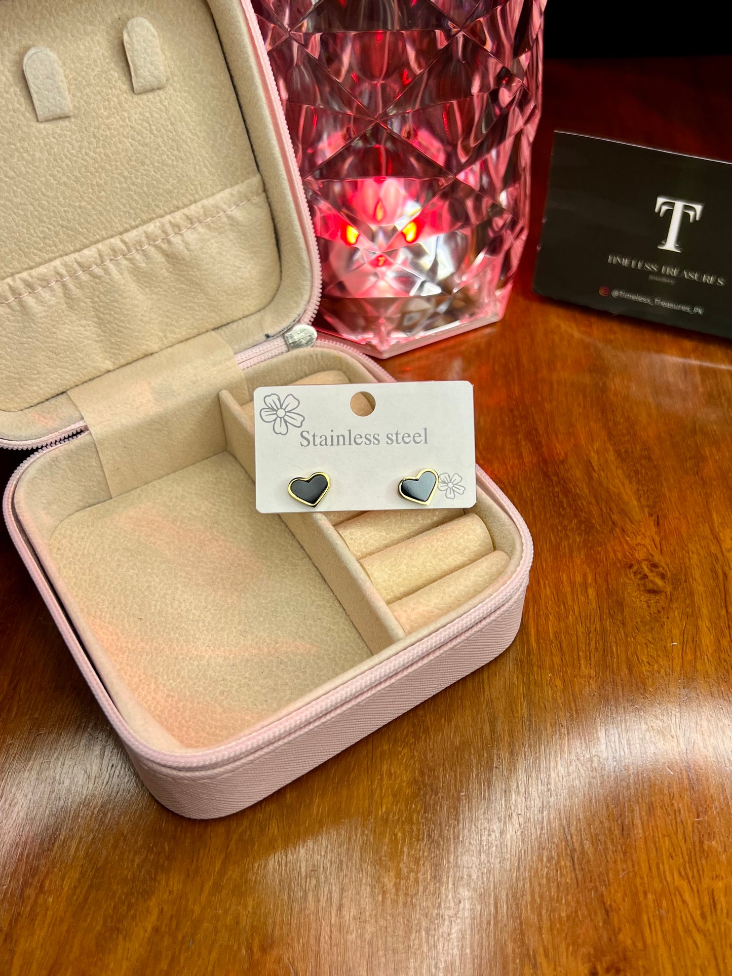 Premium Quality Stainless Steel 18k Black Heart Small Studs