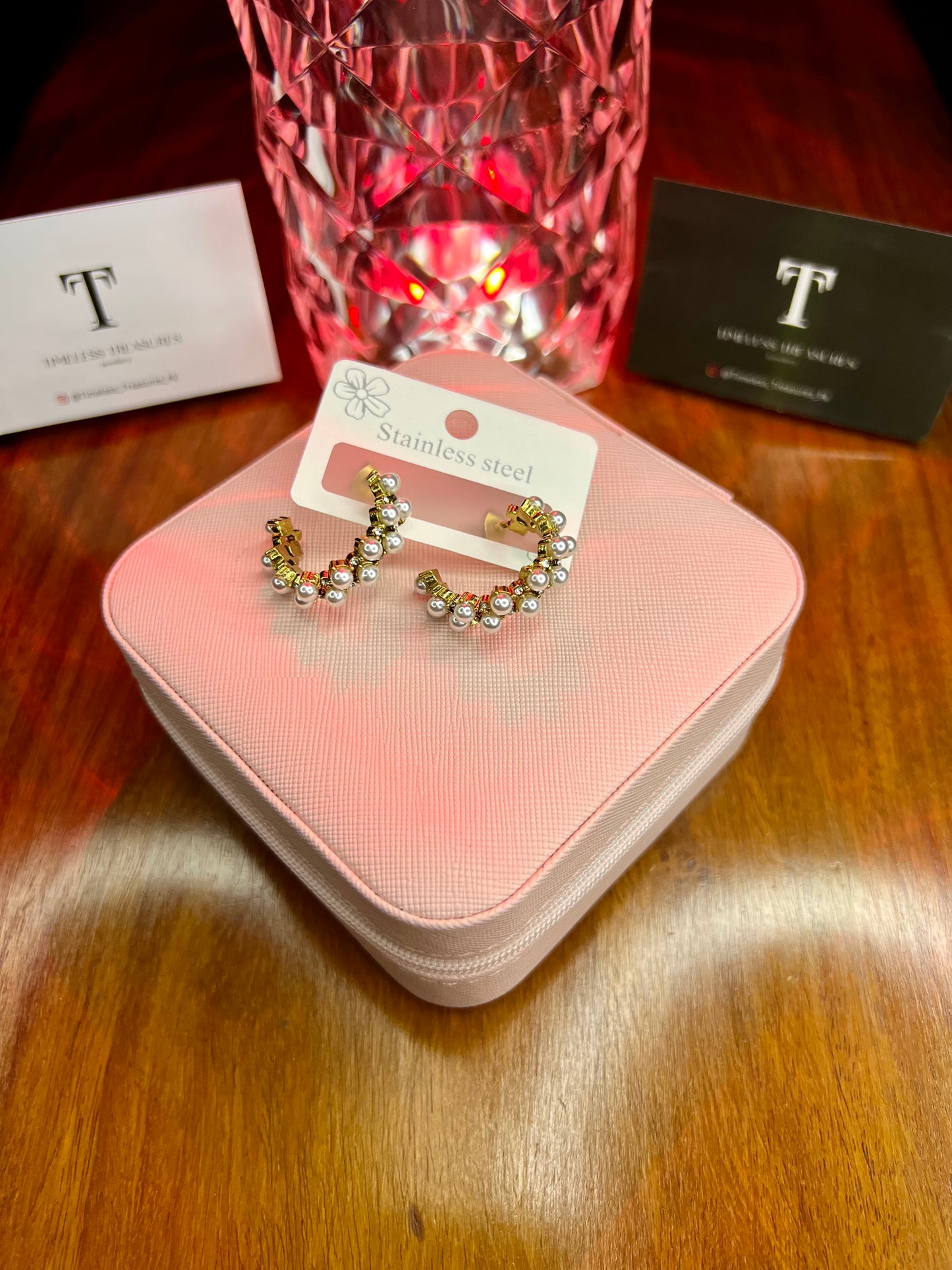 Premium Quality Stainless Steel 18k Pearl C Shape Earrings