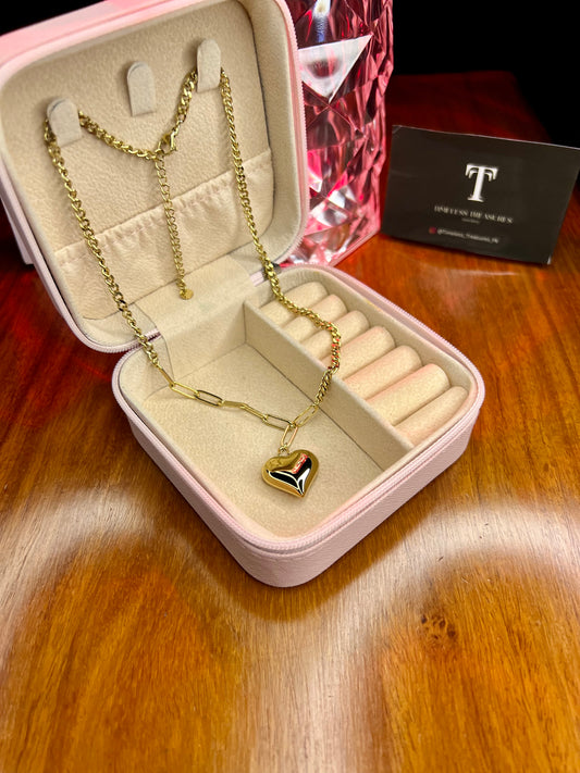 Premium Quality Stainless Steel 18k Golden Heart Dual Chain Necklace