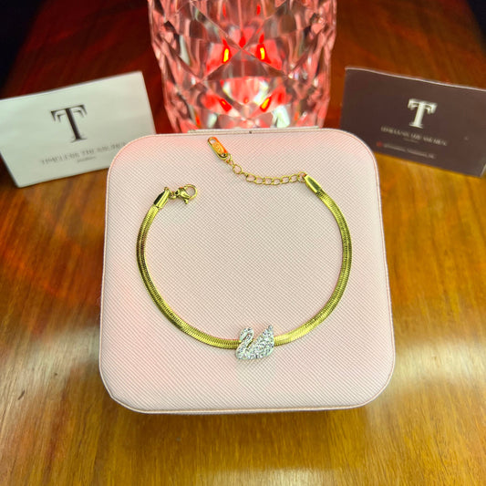 Premium Quality Stainless Steel 18k Silver Swan Snake Chain Bracelet