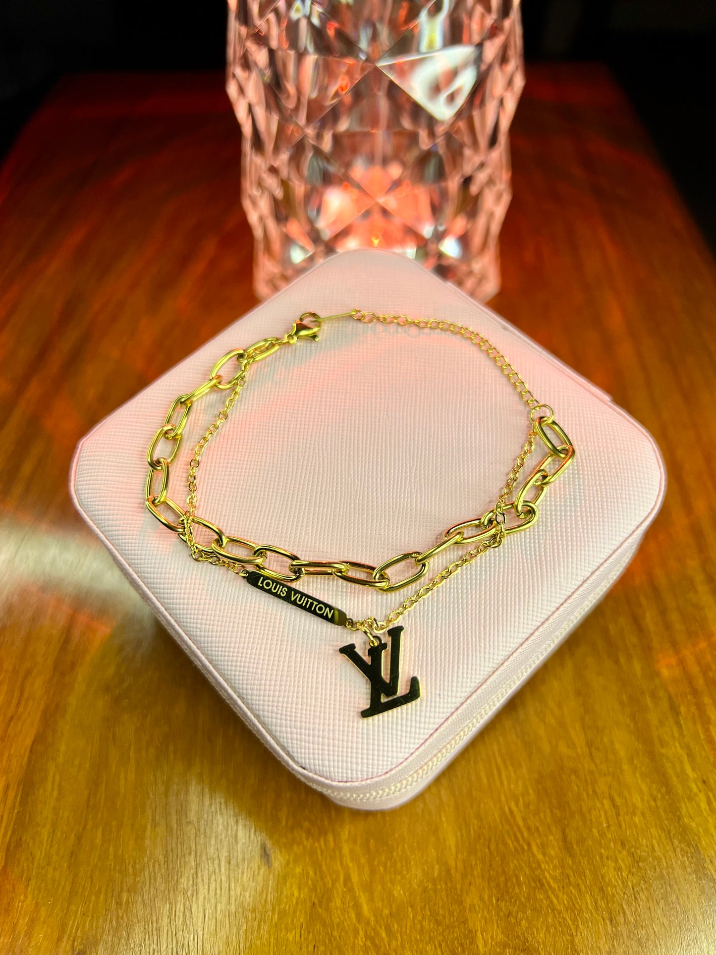 Premium Quality Stainless Steel 18k Lv Double Chain Bracelet