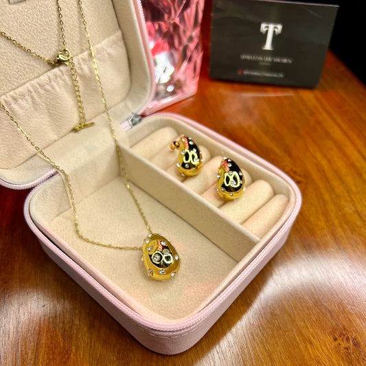 Premium Quality Stainless Steel 18k Drop Zircon Necklace Earring Set