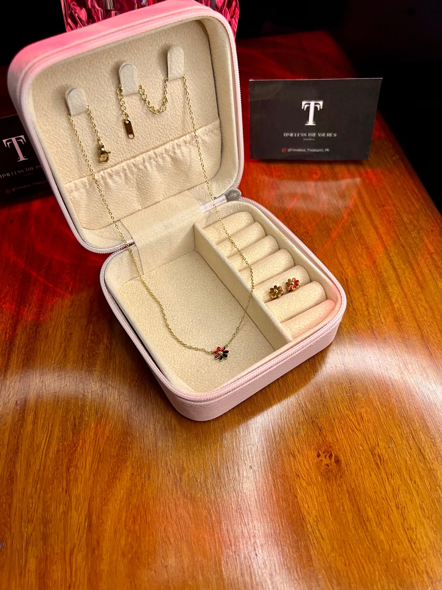 Premium Quality Stainless Steel 18k Golden Bloom Necklace Earring Set