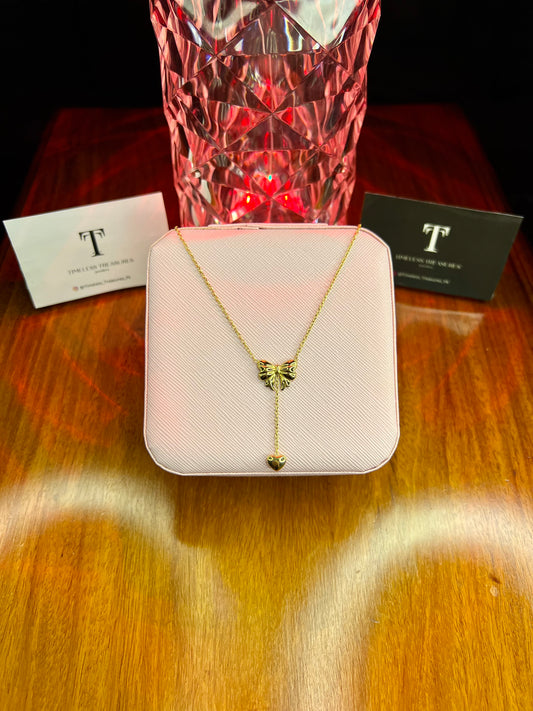 Premium Quality Stainless Steel 18k Drop Heart Bow Necklace