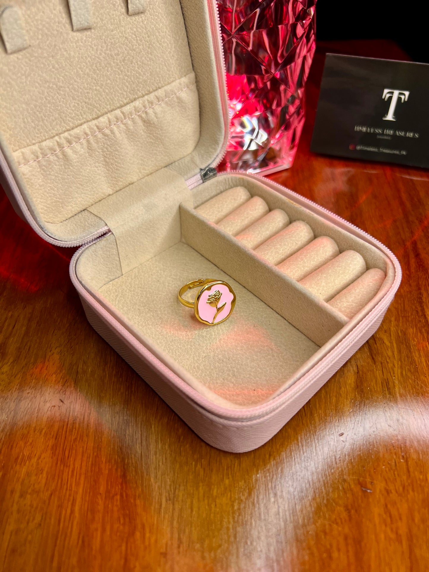 Premium Quality Stainless Steel 18k Pink Shell Rose Ring