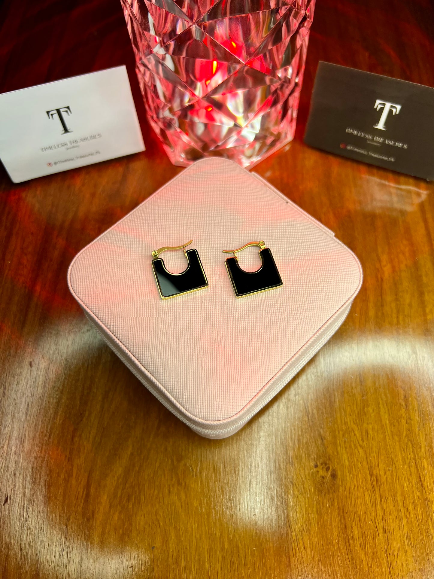 Premium Quality Stainless Steel 18k Black Square Enamel Earrings