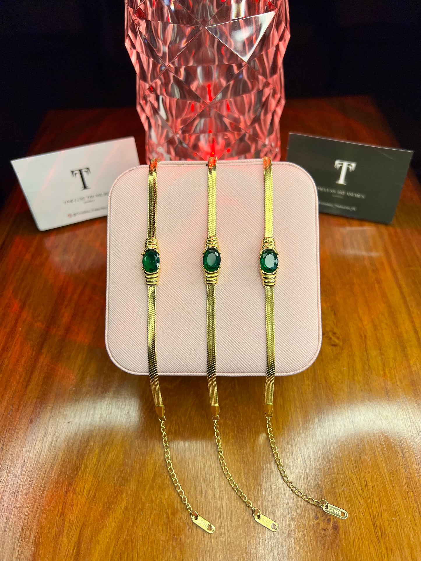 Premium Quality Stainless Steel 18k Green Stone Bracelet