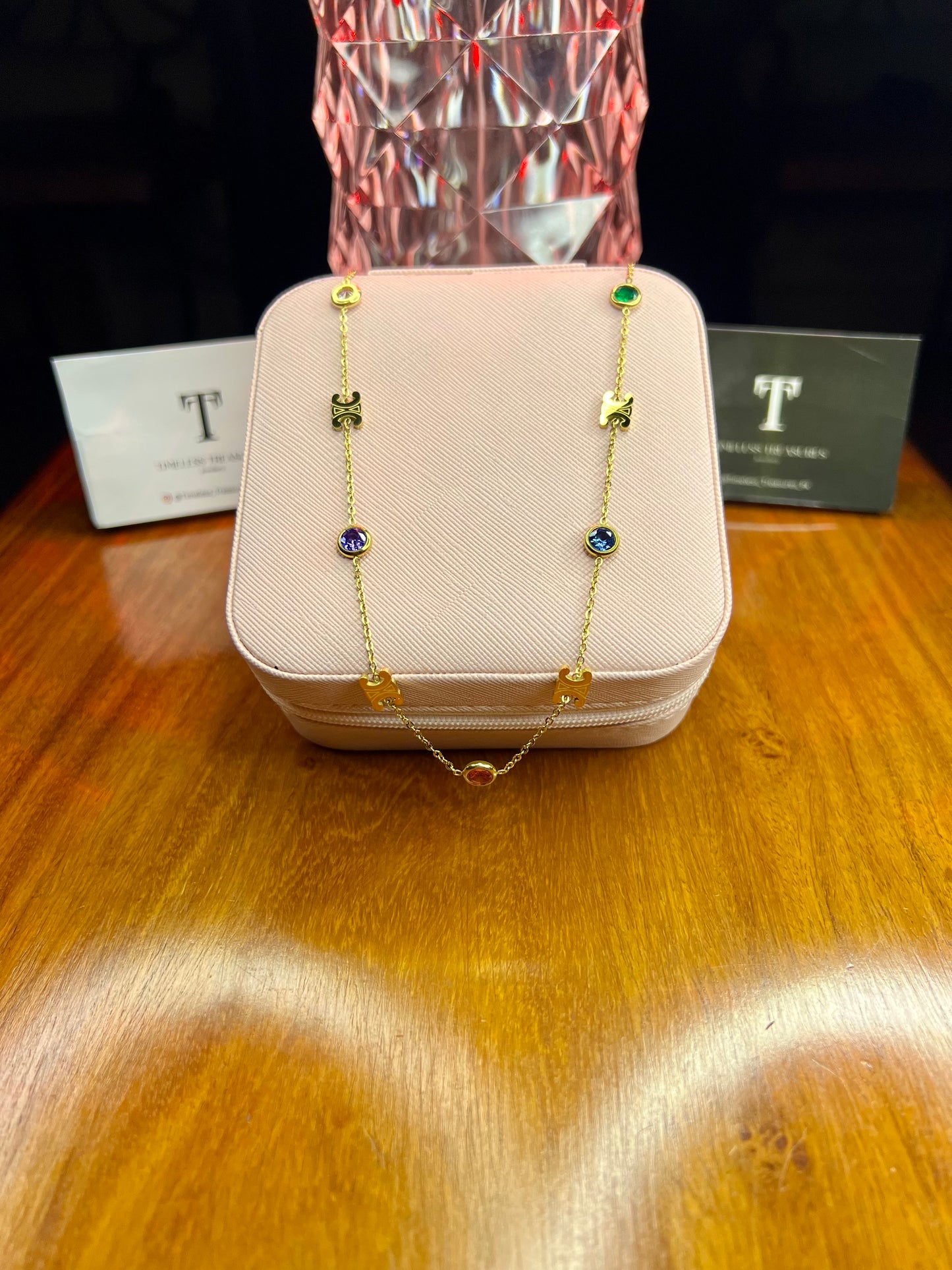 Premium Quality Stainless Steel 18k Multi Colour Stone Necklace