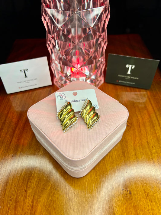 Premium Quality Stainless Steel 18k Gold Wings Zircon Earrings