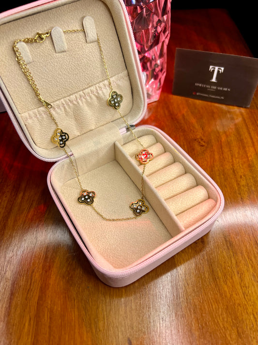 Premium Quality Stainless Steel 18k Gold Clover Stone Necklace