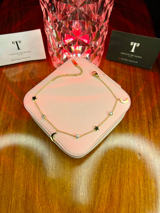 Premium Quality Stainless Steel 18k Moon Star Stone Anklet