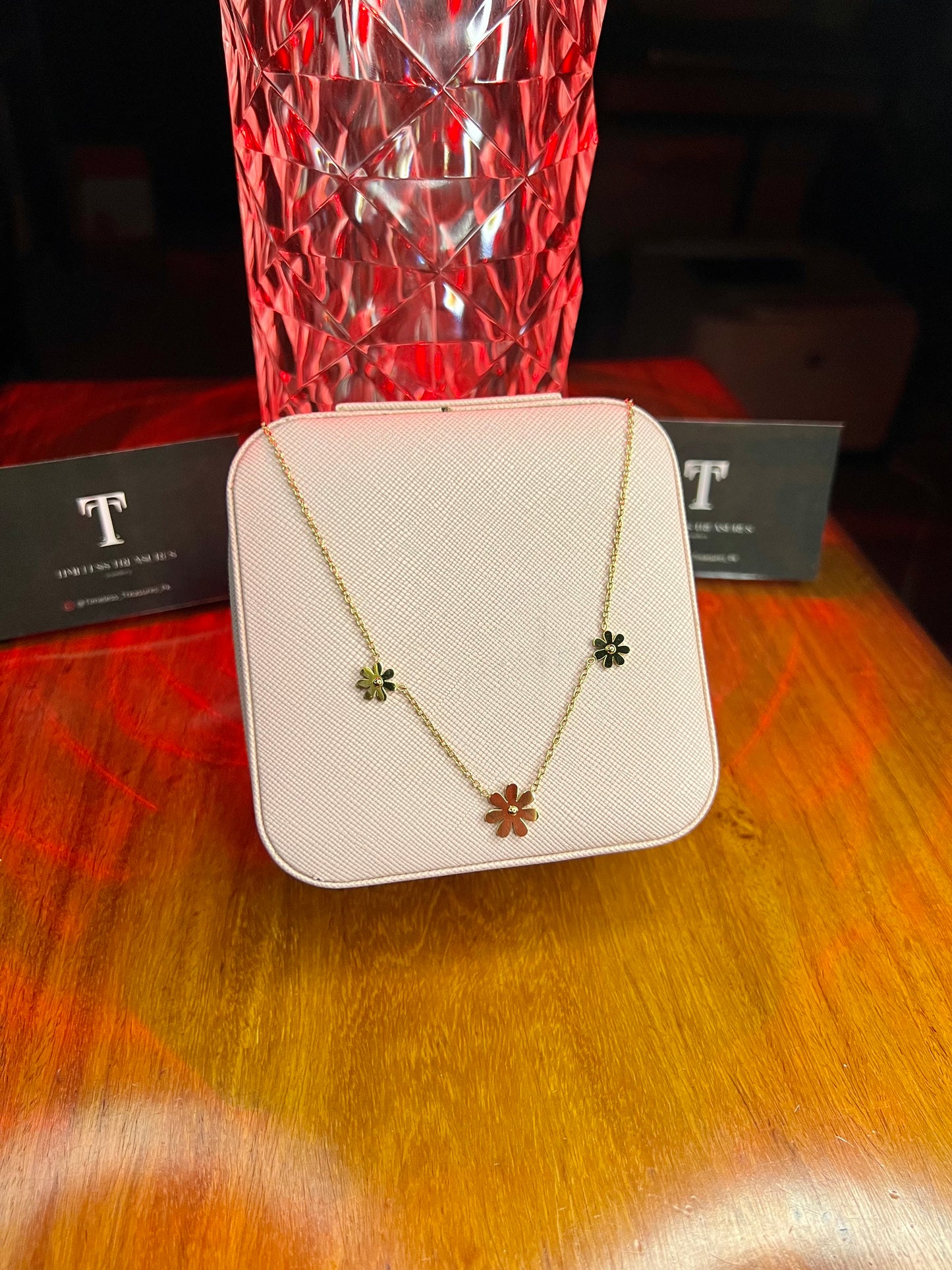 Premium Quality Stainless Steel 18k Golden Bloom 3 Motifs Necklace
