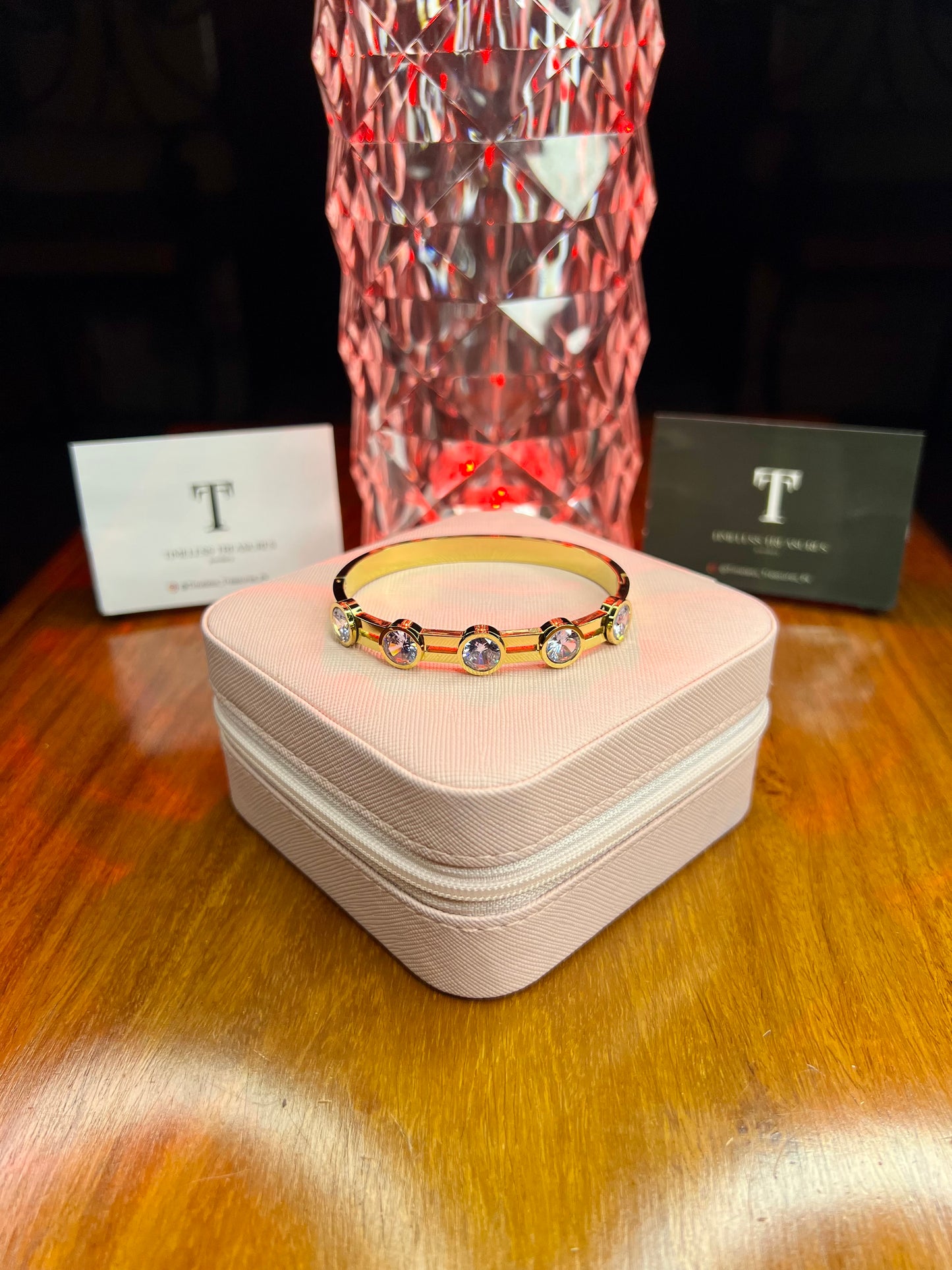 Premium Quality Stainless Steel 18k Multi Stones Gold Handcuff