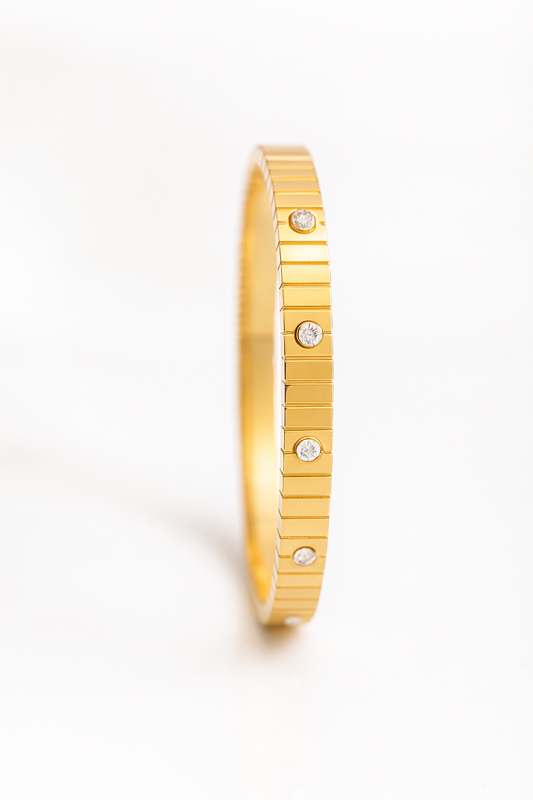 Premium Quality Stainless Steel 18k Golden Ray Stone Bangle