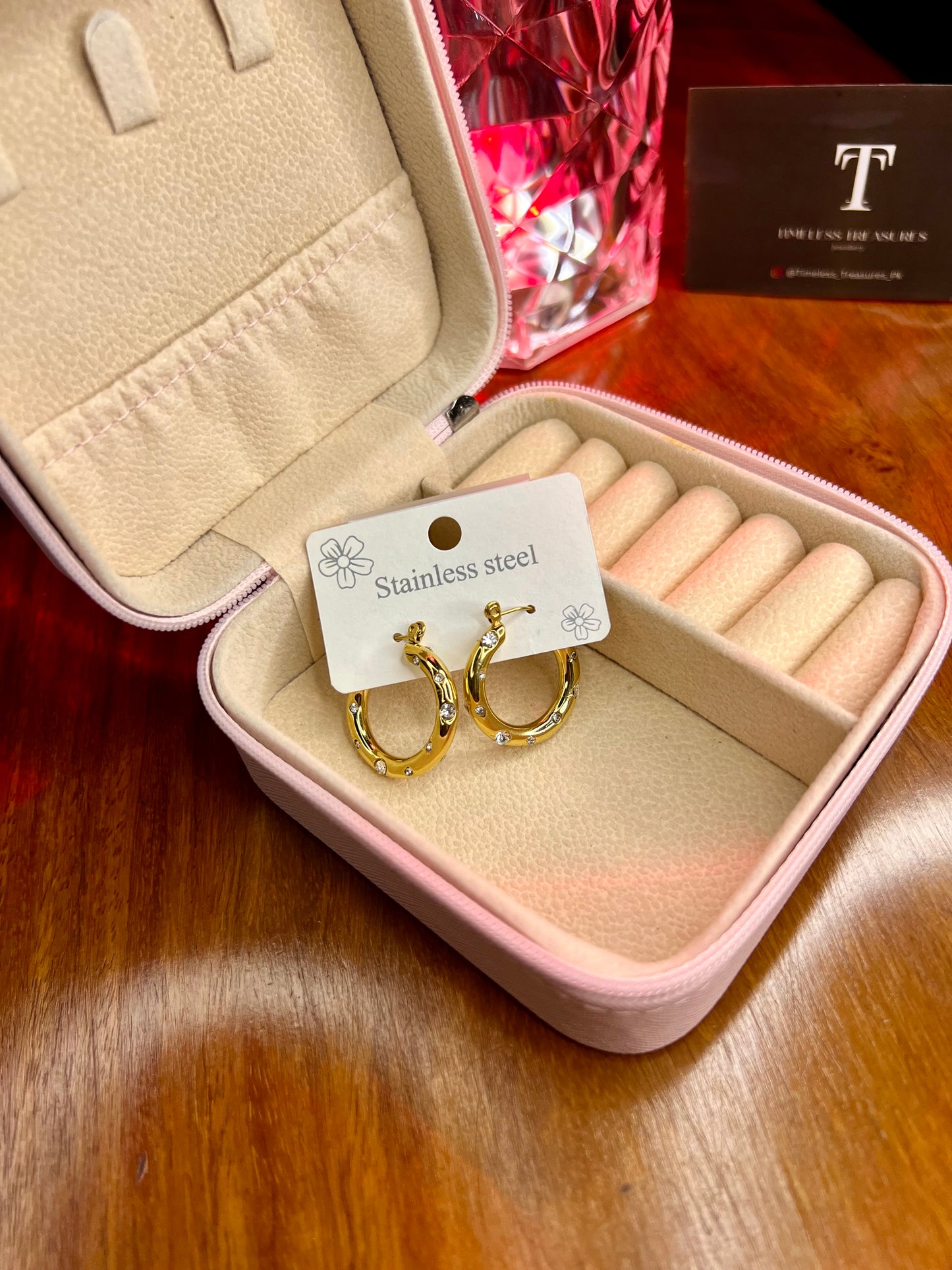 Premium Quality Stainless Steel 18k Stone Studded Luxury Earrings