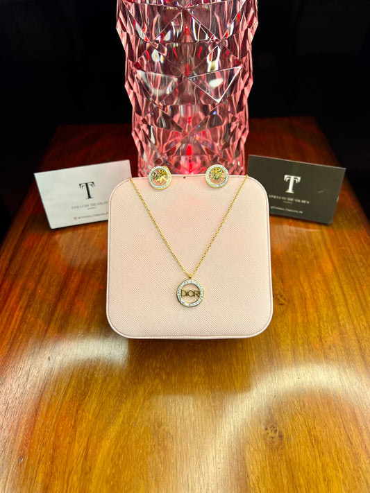 Premium Quality Stainless Steel 18k Dior Necklace Earring Set