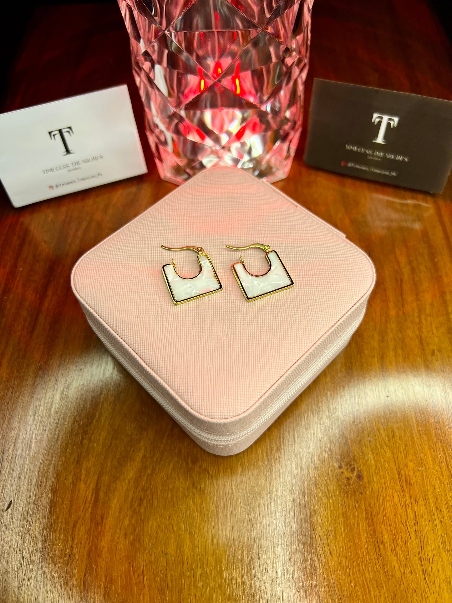 Premium Quality Stainless Steel 18k White Square Enamel Earrings