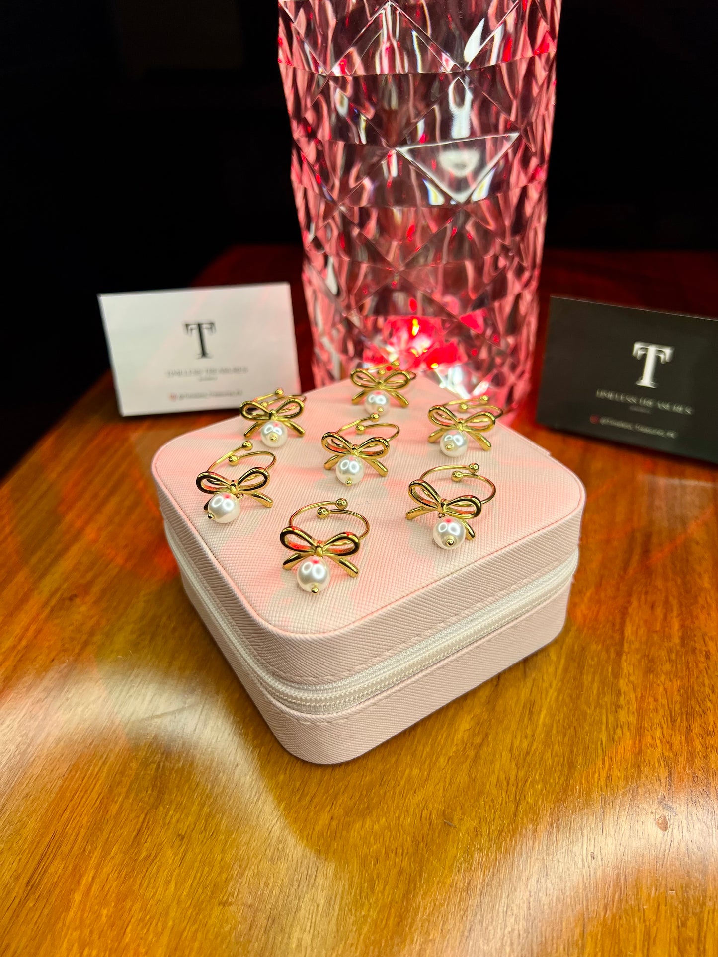 Premium Quality Stainless Steel 18k Pearl Bow Gold Ring