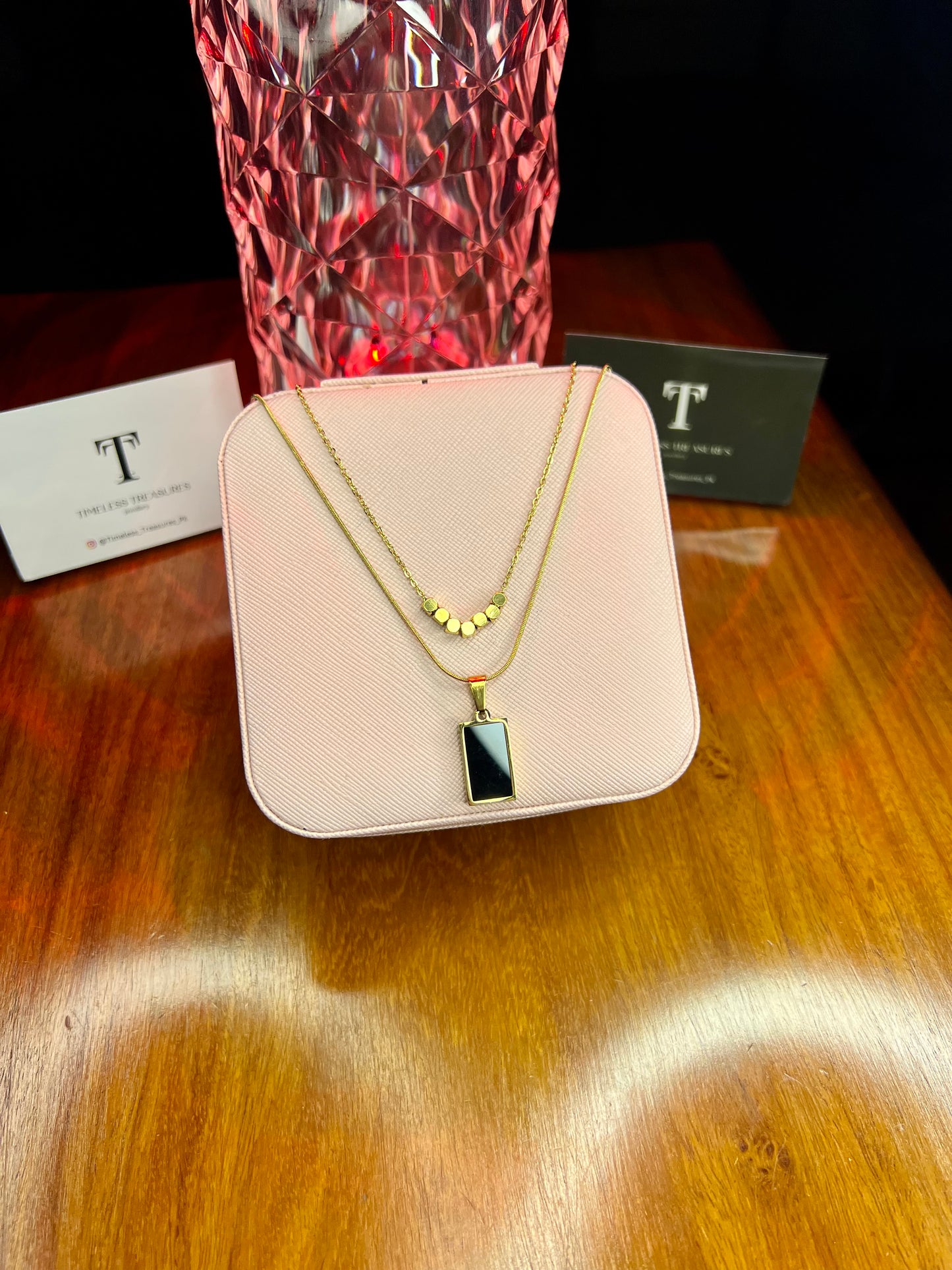 Premium Quality Stainless Steel 18k Layered Double Side Black / White Necklace