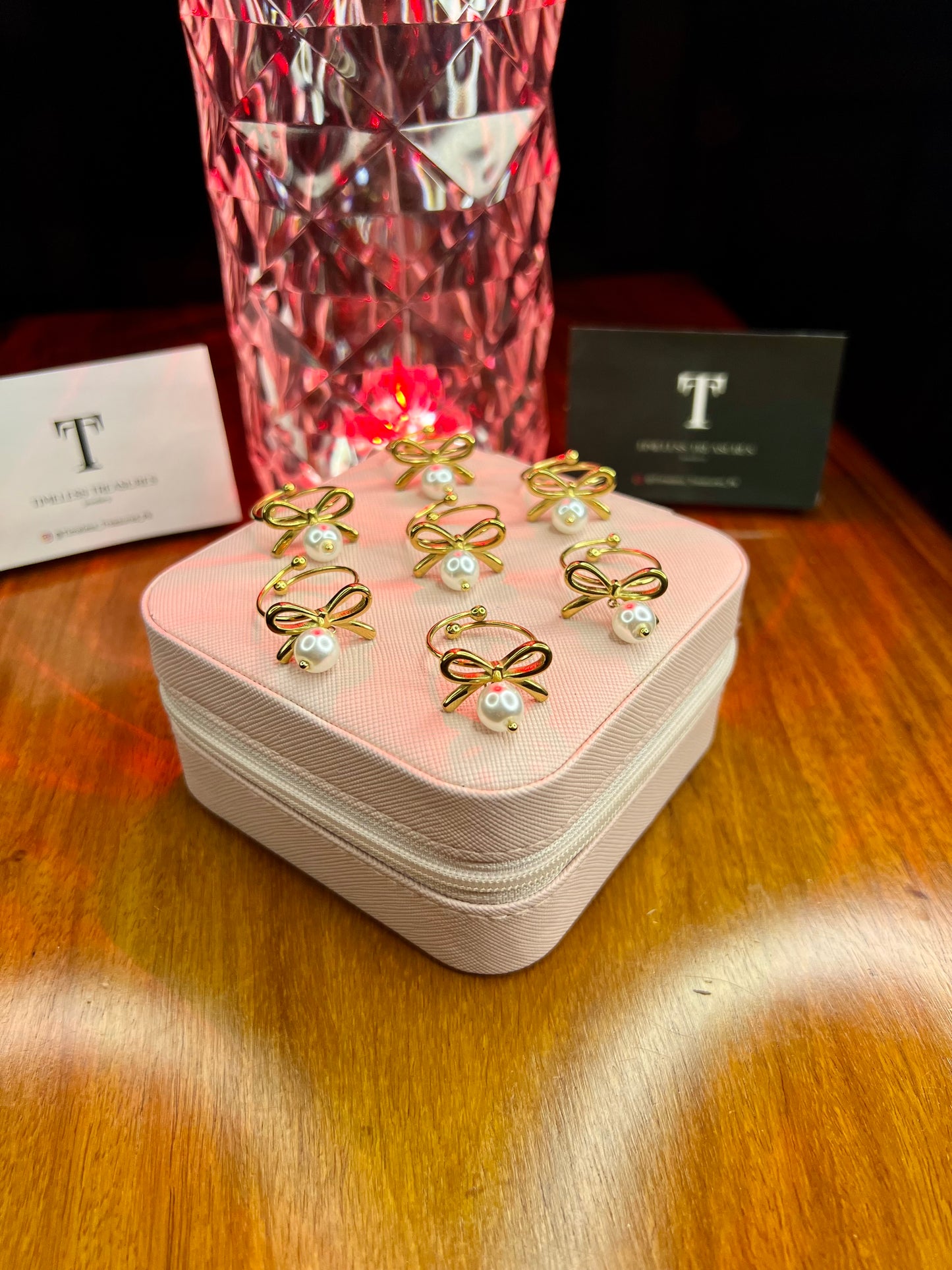 Premium Quality Stainless Steel 18k Pearl Bow Gold Ring