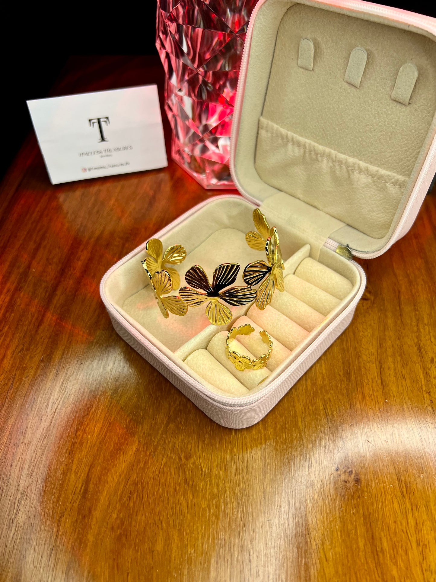 Premium Quality Stainless Steel 18k Open Cuff with Matching Ring