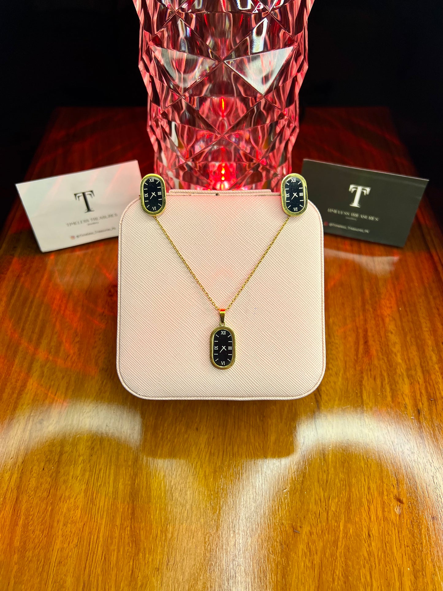 Premium Quality Stainless Steel 18k Timeless Watch Necklace Earring set