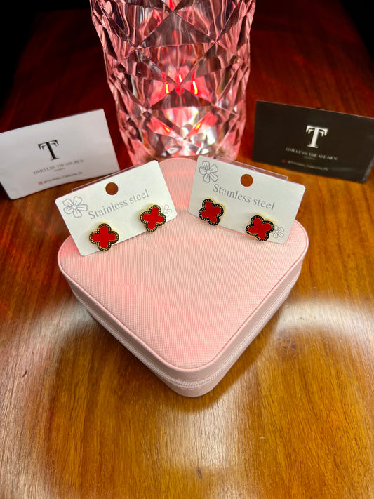 Premium Quality Stainless Steel 18k Red Clover EarStuds