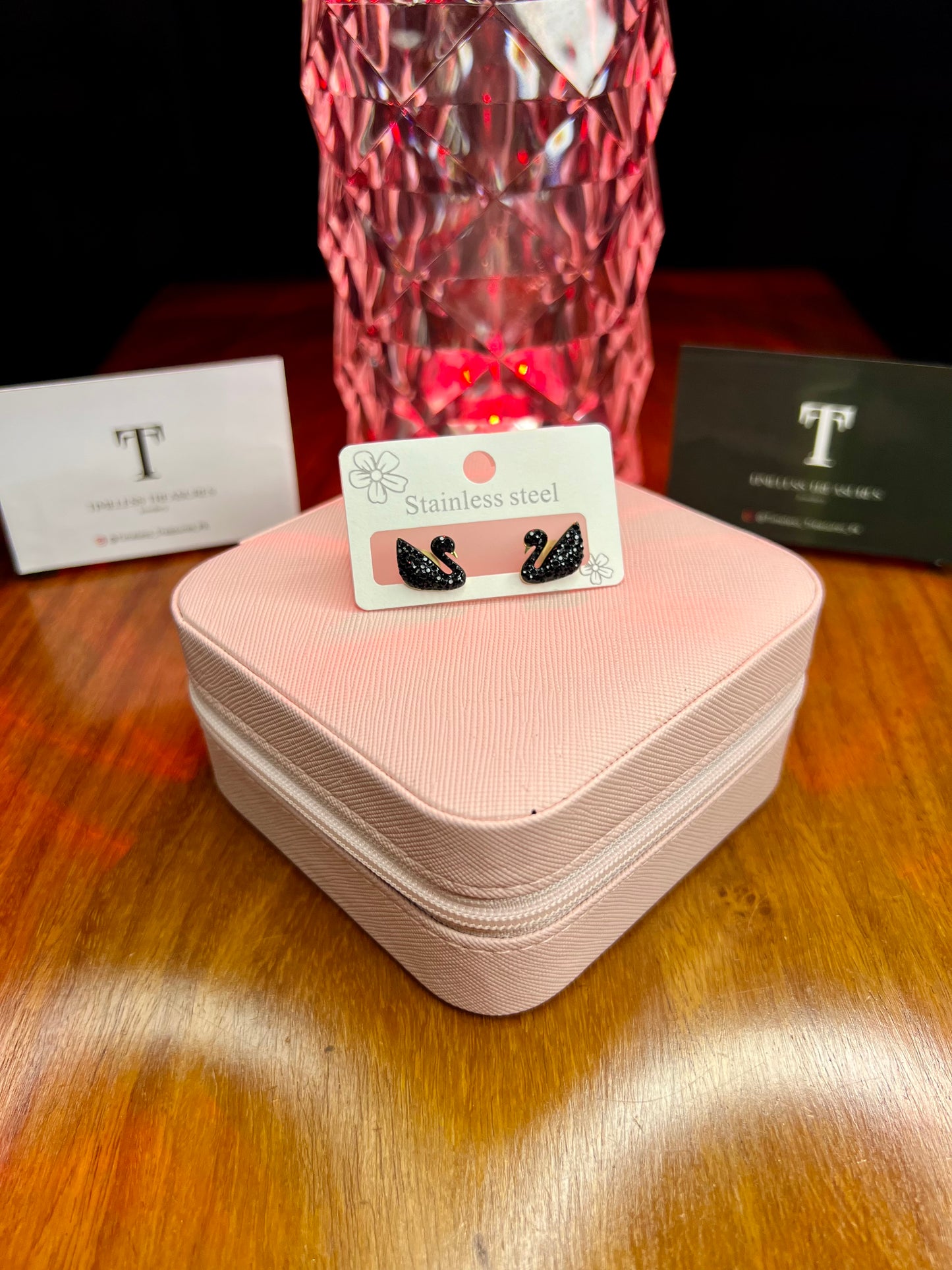 Premium Quality Stainless Steel 18k Black Swan Earrings