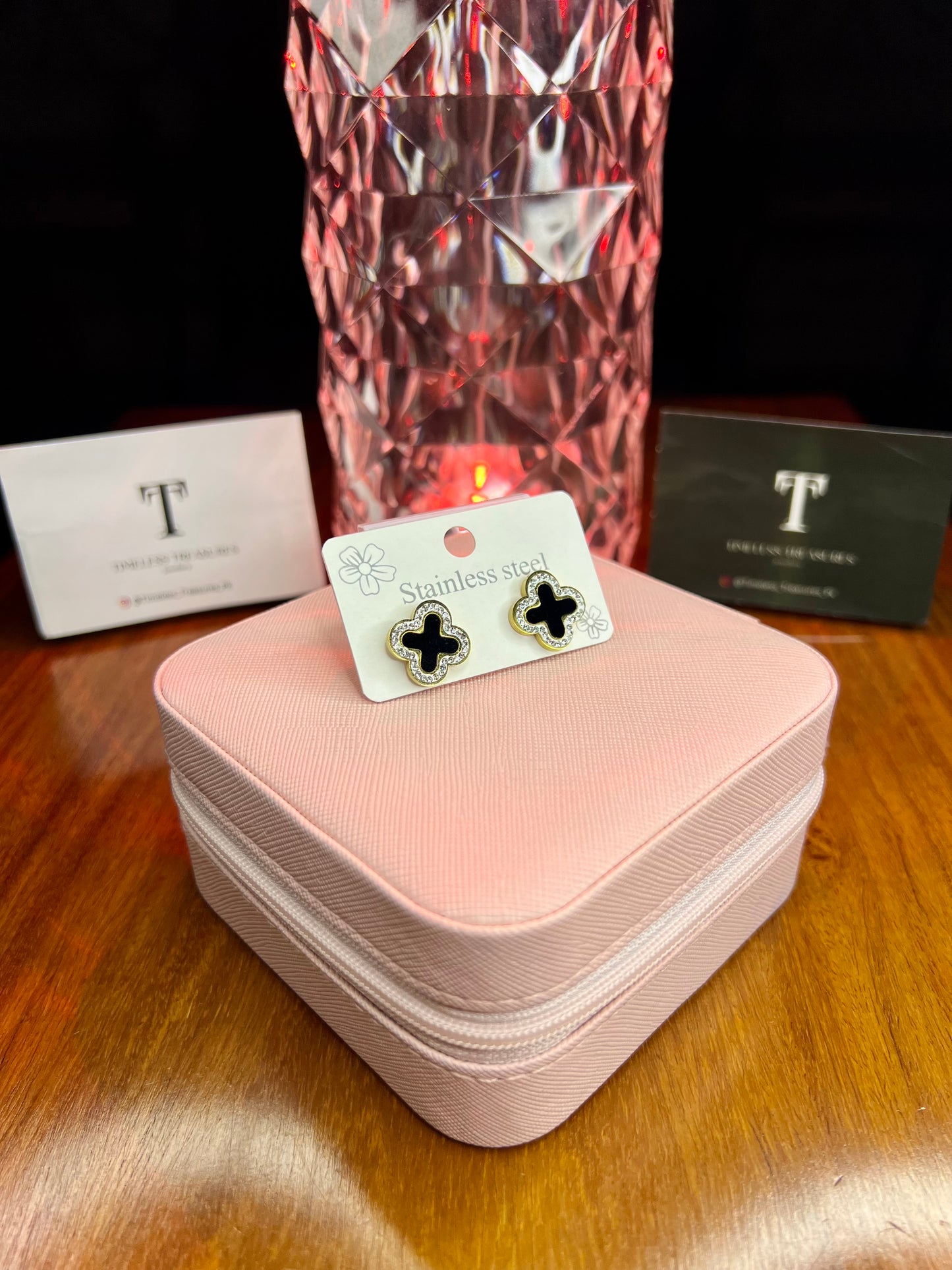 Premium Quality Stainless Steel 18k Luxury Black Clover EarStuds