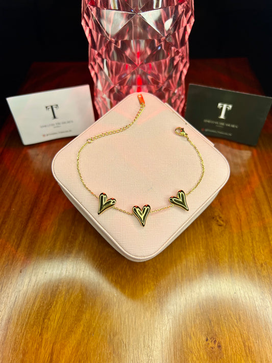 Premium Quality Stainless Steel 18k Tri Heart Luxury Bracelet