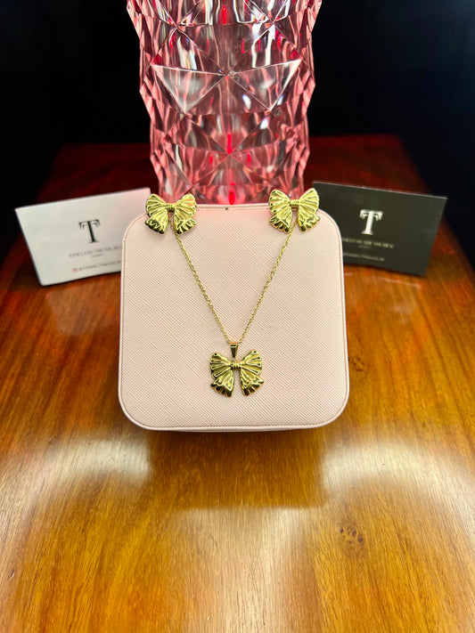 Premium Quality Stainless Steel 18k 🎀 Bow Necklace Earring Set