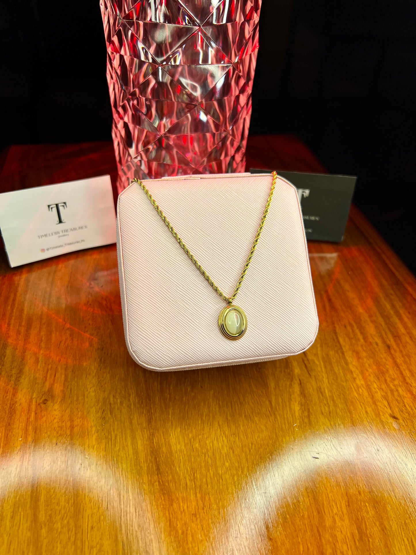 Premium Quality Stainless Steel 18k Celeste Oval Charm Necklace