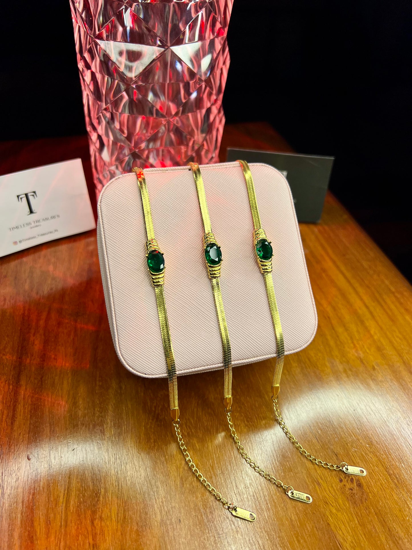 Premium Quality Stainless Steel 18k Green Stone Bracelet