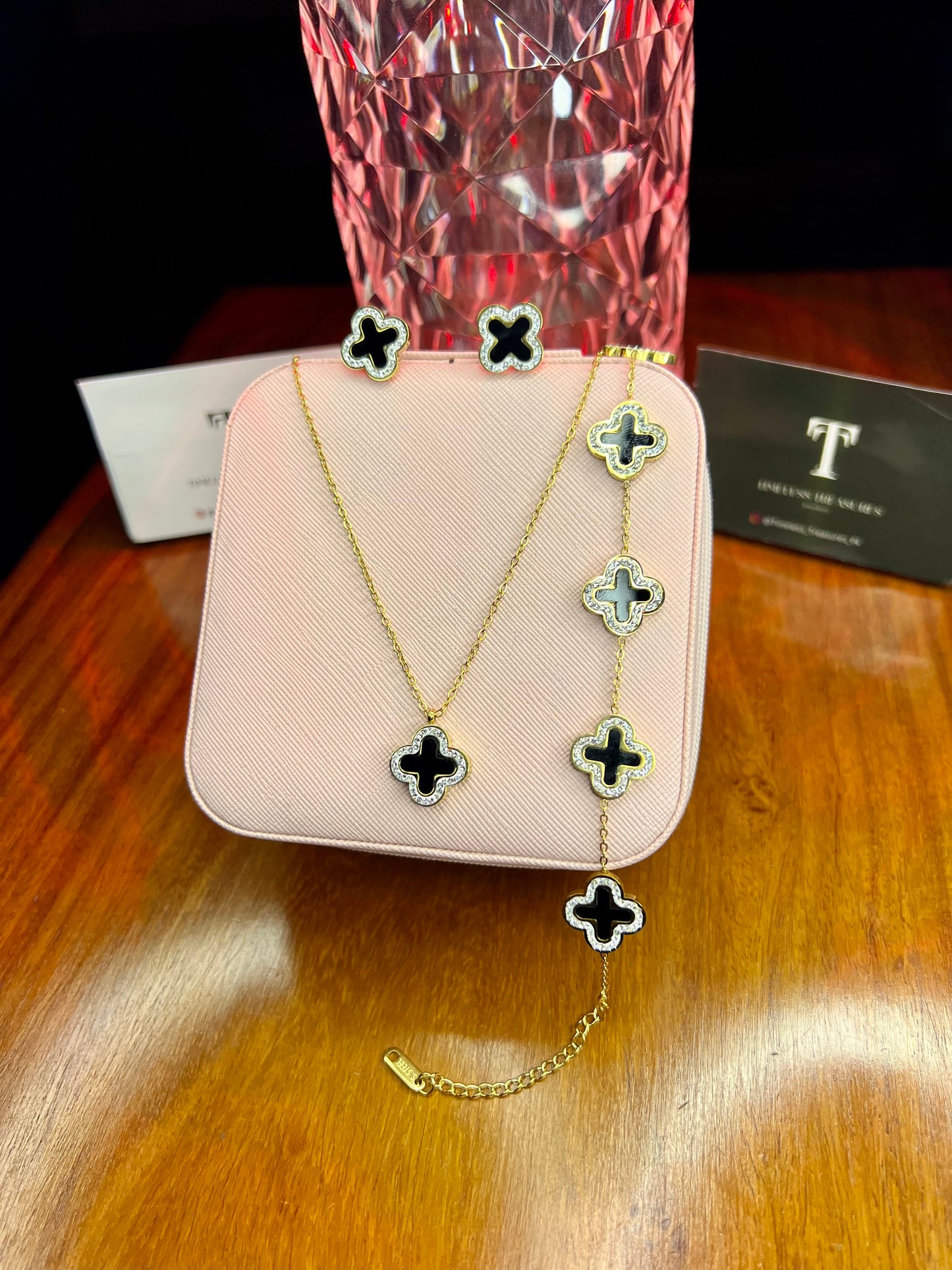 Premium Quality Stainless Steel 18k Black Clover 3pc Set