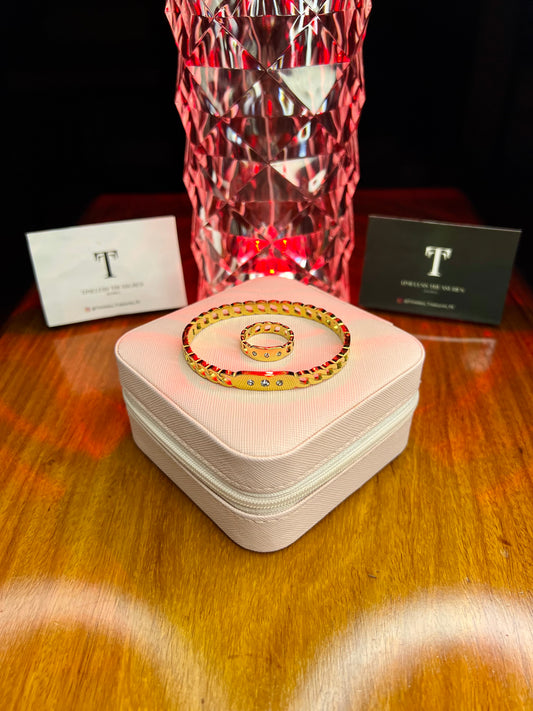 Premium Quality Stainless Steel 18k Crystal Linked Bangle Set