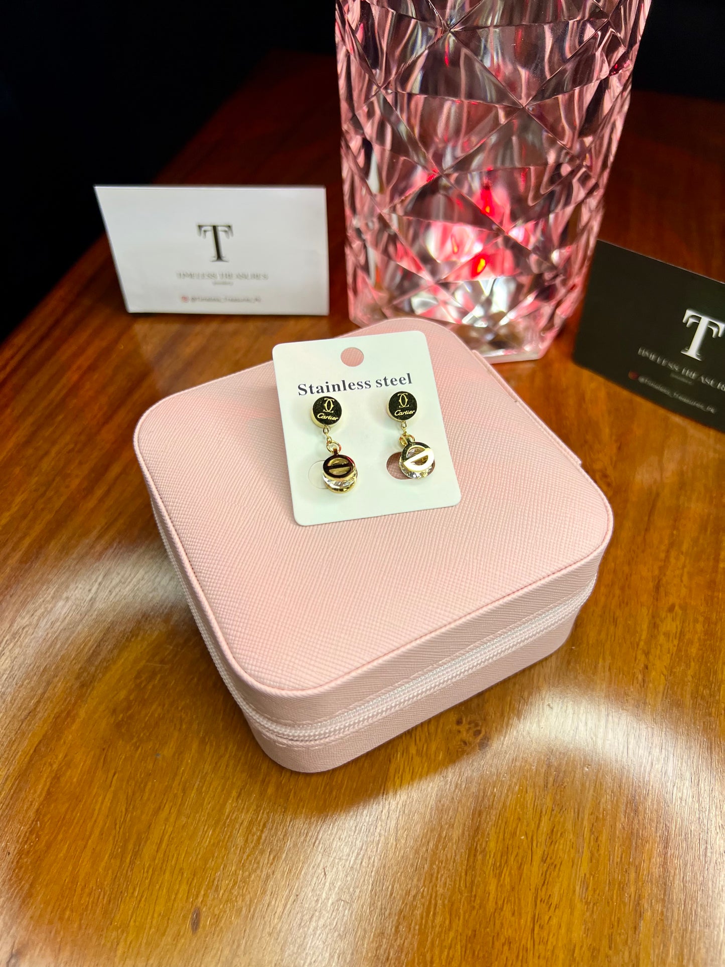 Premium Quality Stainless Steel 18k Cartier Drop Stone Earrings