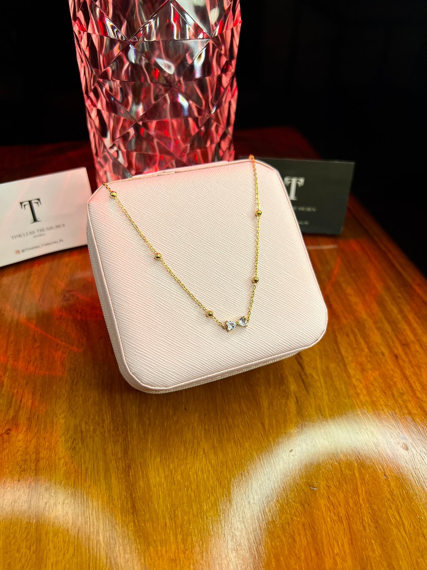 Premium Quality Stainless Steel 18k Luxury Bow Stone Necklace