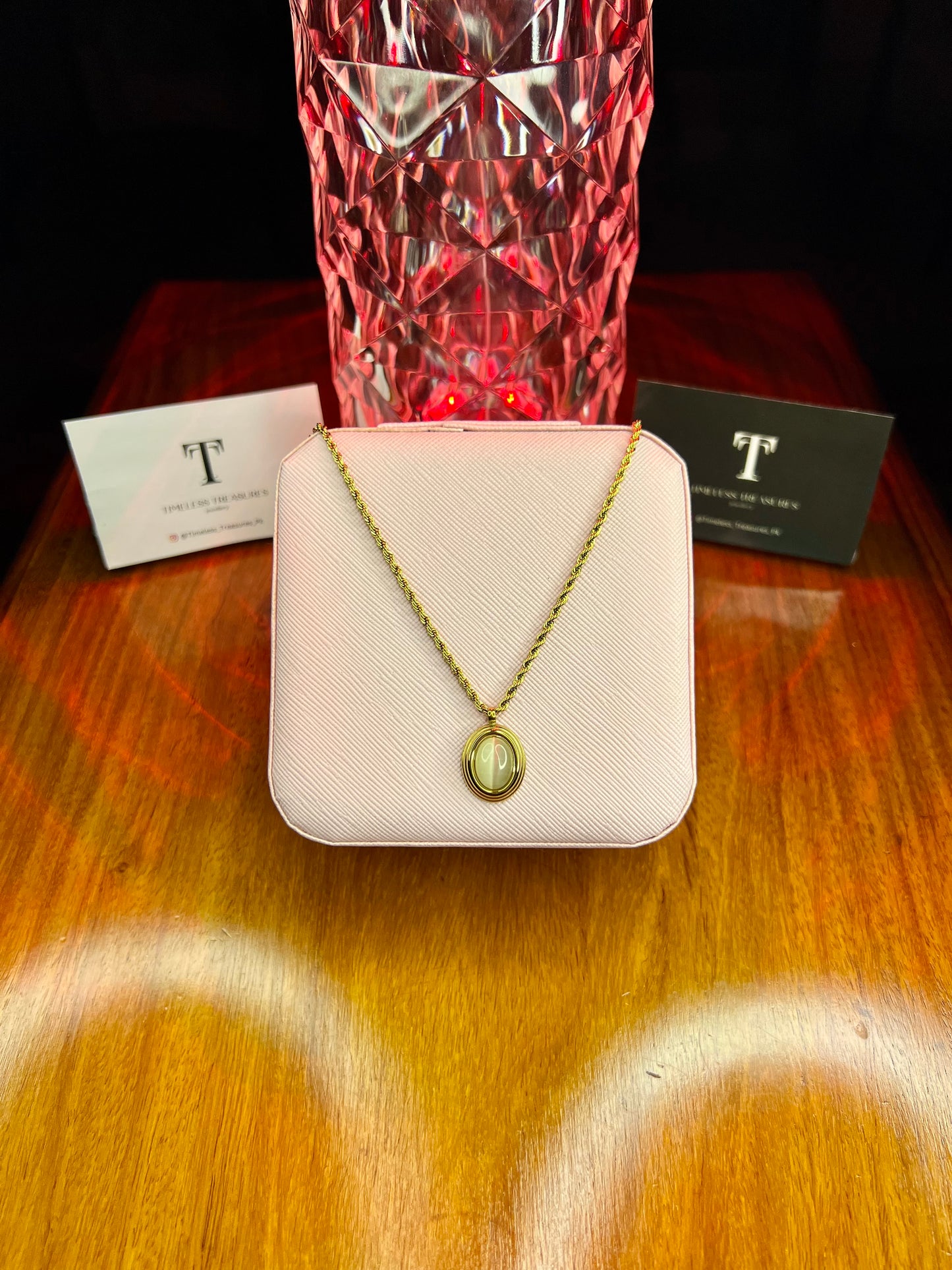 Premium Quality Stainless Steel 18k Celeste Oval Charm Necklace