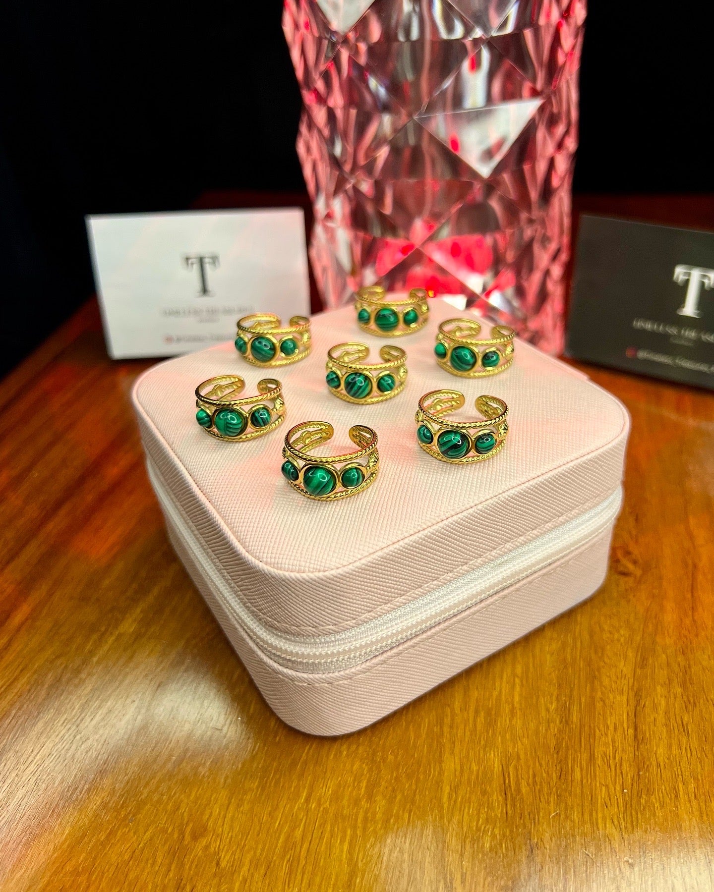 Premium Quality Stainless Steel 18k Green Stone Luxury Ring