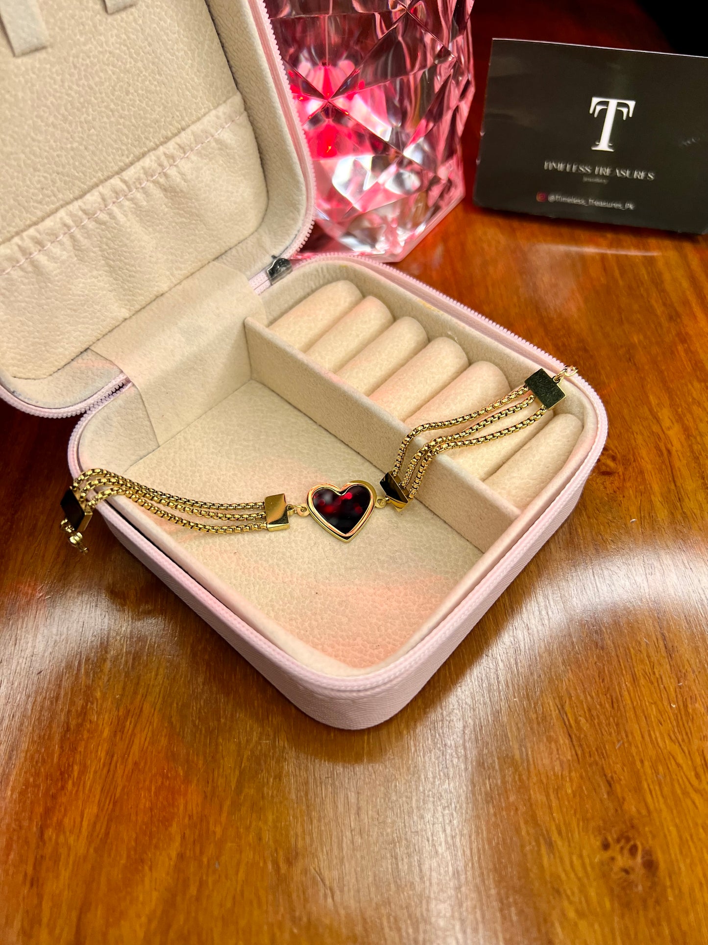 Premium Quality Stainless Steel 18k Tri Chain Heart Bracelet