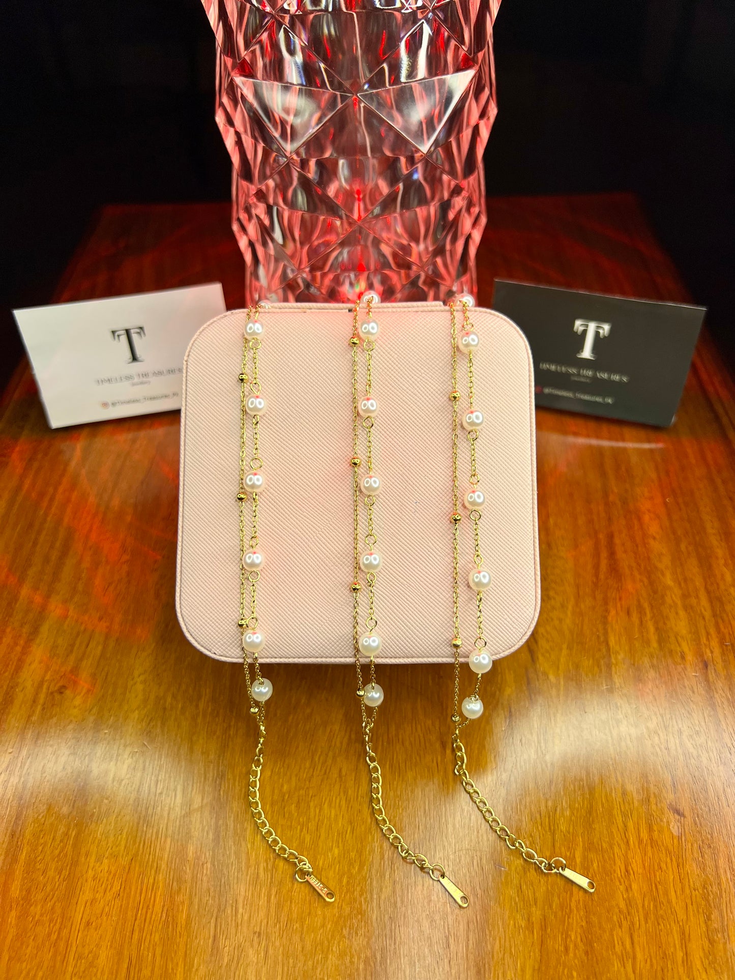 Premium Quality Stainless Steel 18k Double Chain Pearl Bracelet