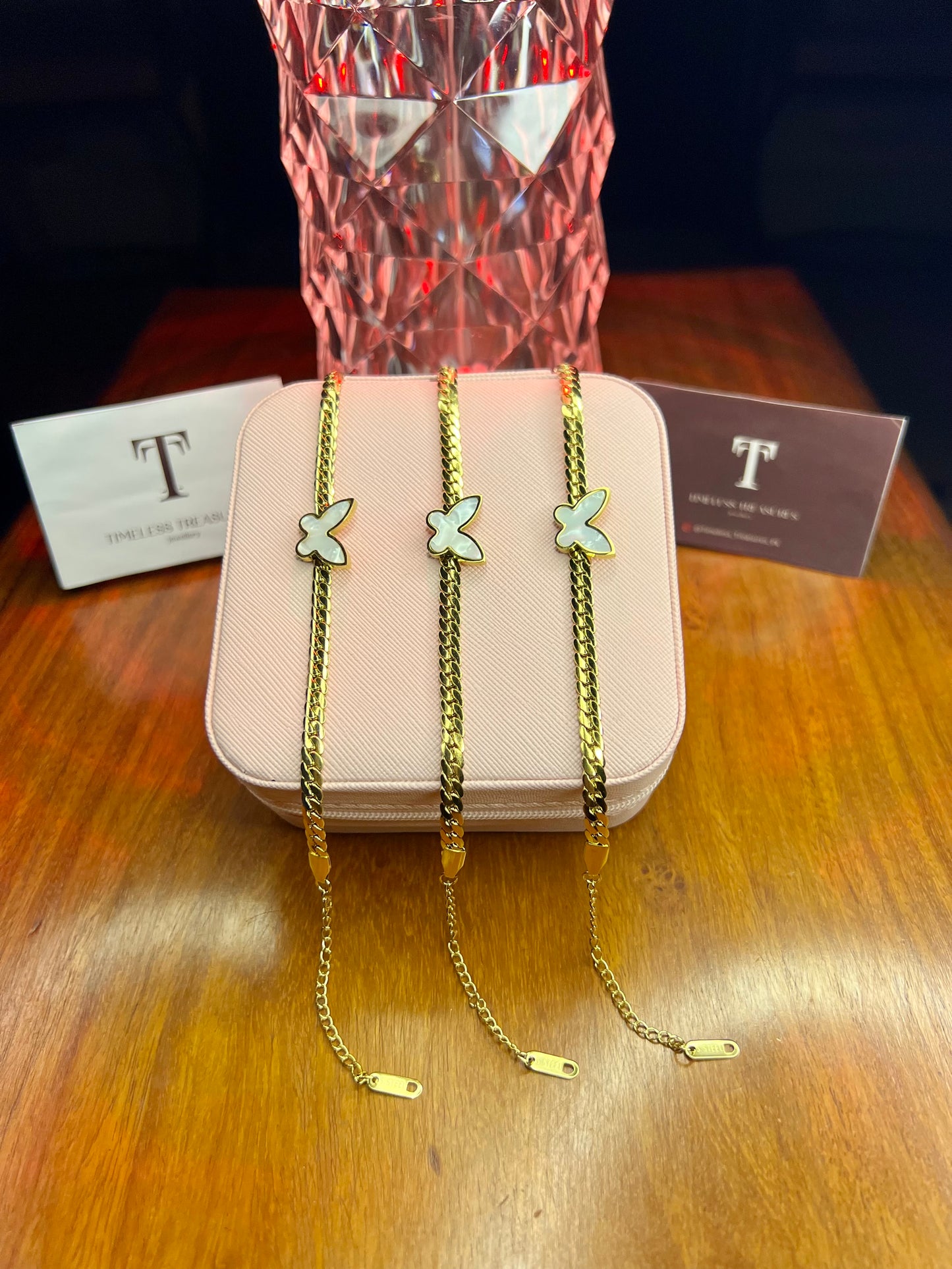 Premium Quality Stainless Steel 18k White Butterfly Chain Bracelet