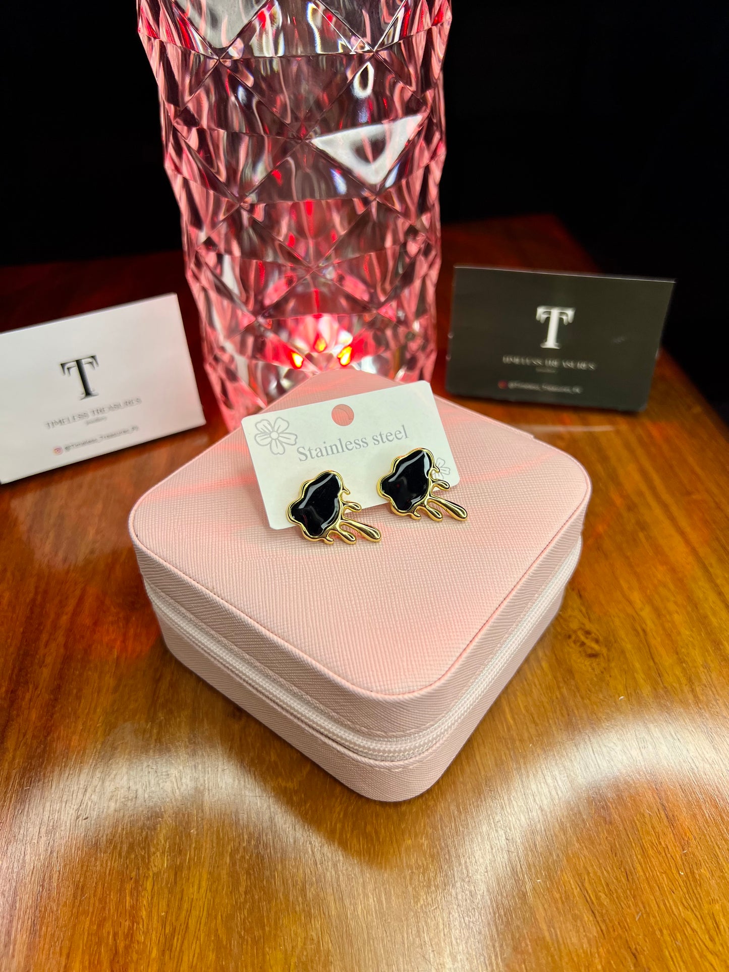 Premium Quality Stainless Steel 18k Black Enamel Earrings