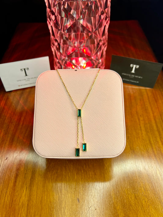 Premium Quality Stainless Steel 18k Green Stone Drop Necklace